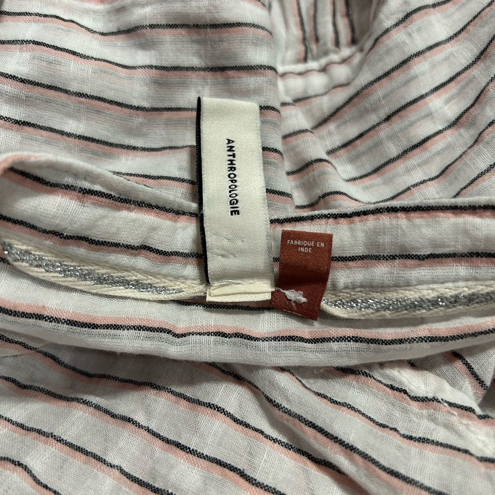 Anthropologie Pilcro Brianna Cotton Linen Blend Pink/Blk Striped Blouse Size S View 5